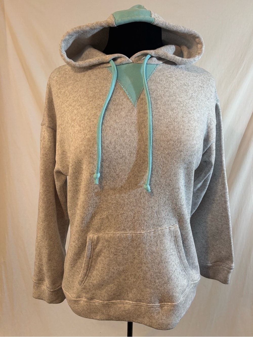 Gray Aqua Contrast Pullover Hoodie Relaxed Fit Sporty Normcore Sweatshirt Medium